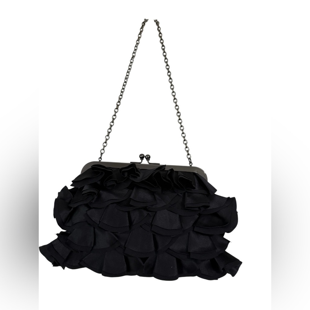 Nordstrom Glint brand  black petal chiffon handbag top closure with chain